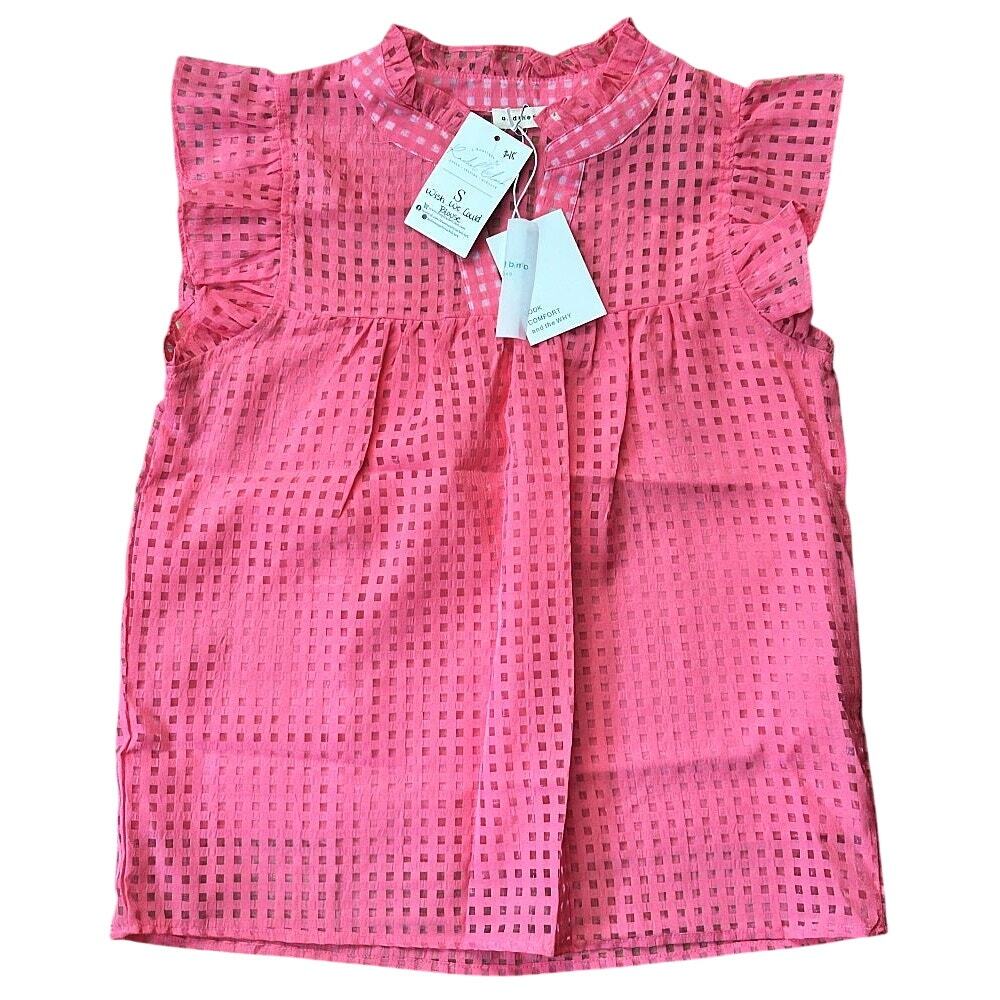 NWT And The Why 'What We Could' Ruffle Sleeve Open Grid Lined Pink Top Small